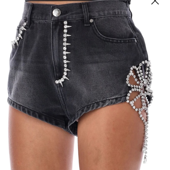 Area Trend Pants - AREA CRYSTAL FLOWER DENIM HOT SHORT BLACK
